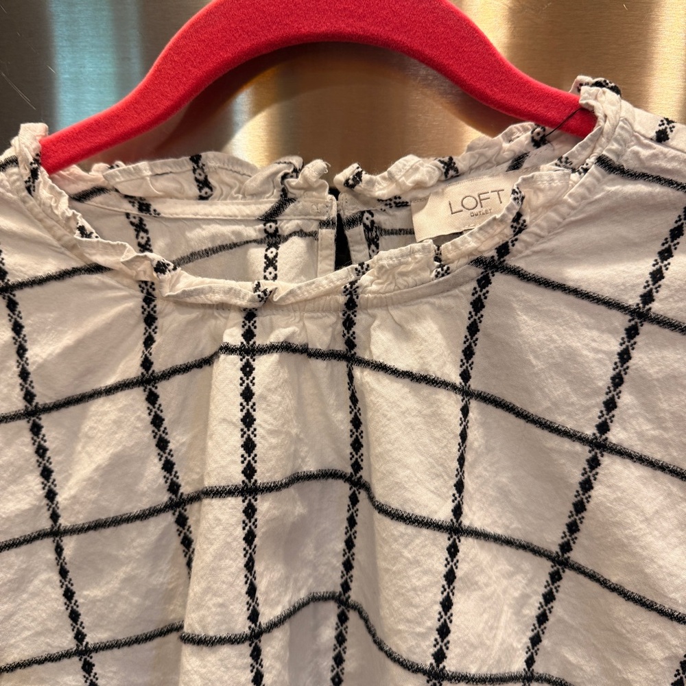 LOFT White and Black Checkered Blouse Xl - Picture 2 of 9